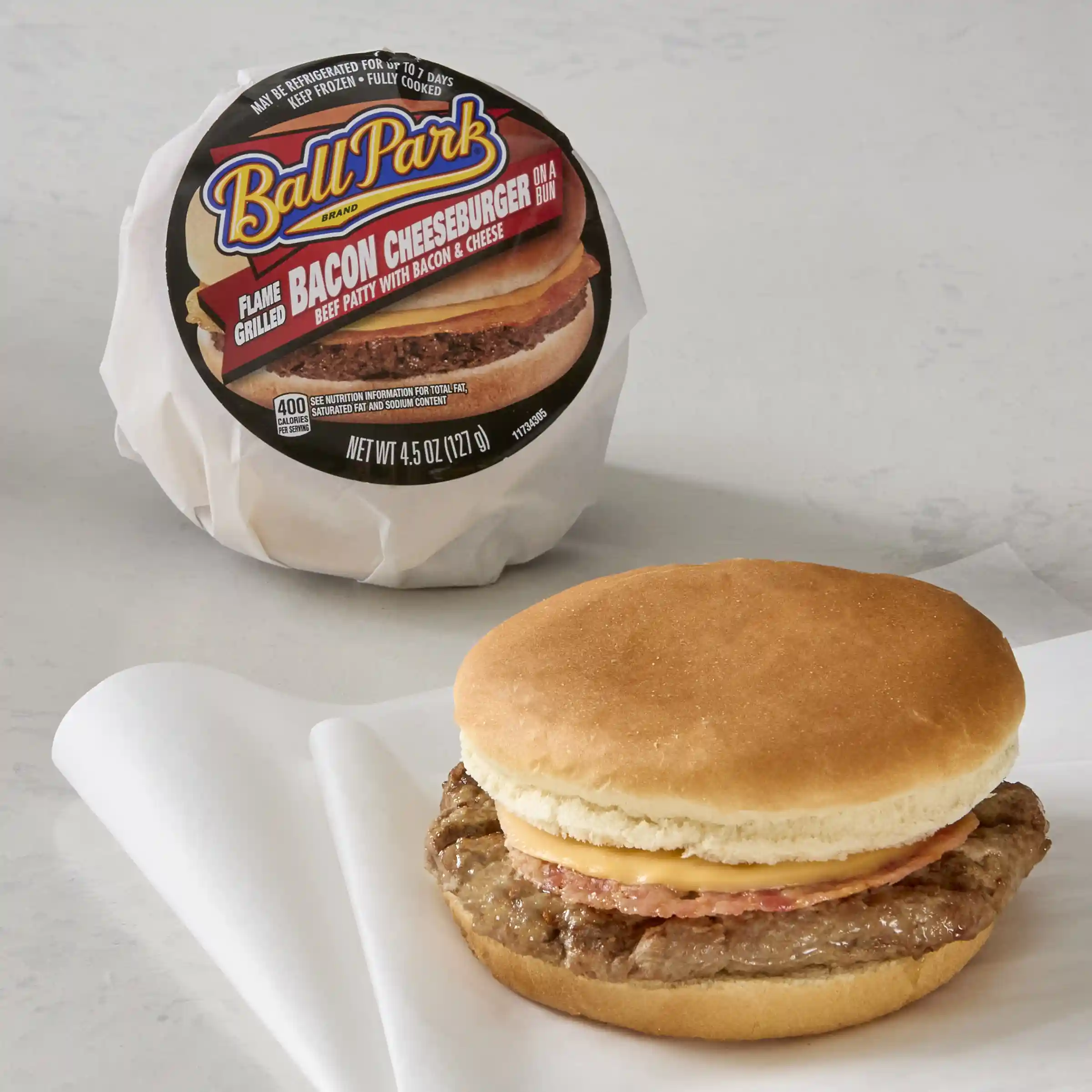 Ball Park® Butcher Wrapped Flame Grilled Bacon Cheeseburger on a Bun_image_1