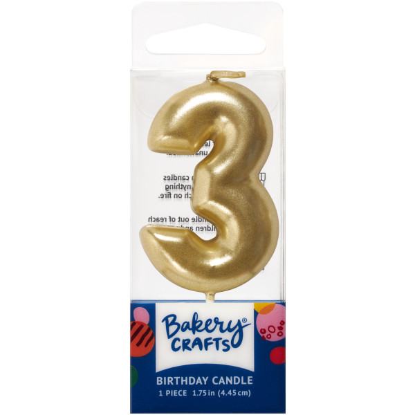 3 Mini Gold Numeral Candles