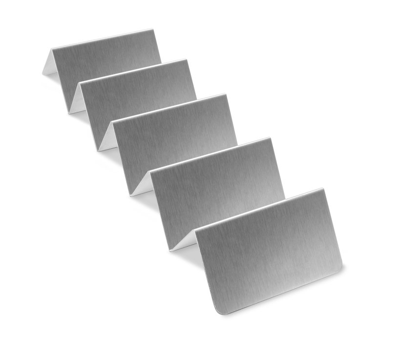 Four- or five-compartment stainless steel taco tray in satin finish