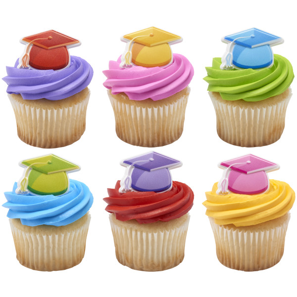 Bright Grad Hats Cupcake Rings