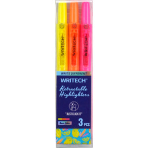 Retractable Highlighters, Assorted Colors, 3-Pack