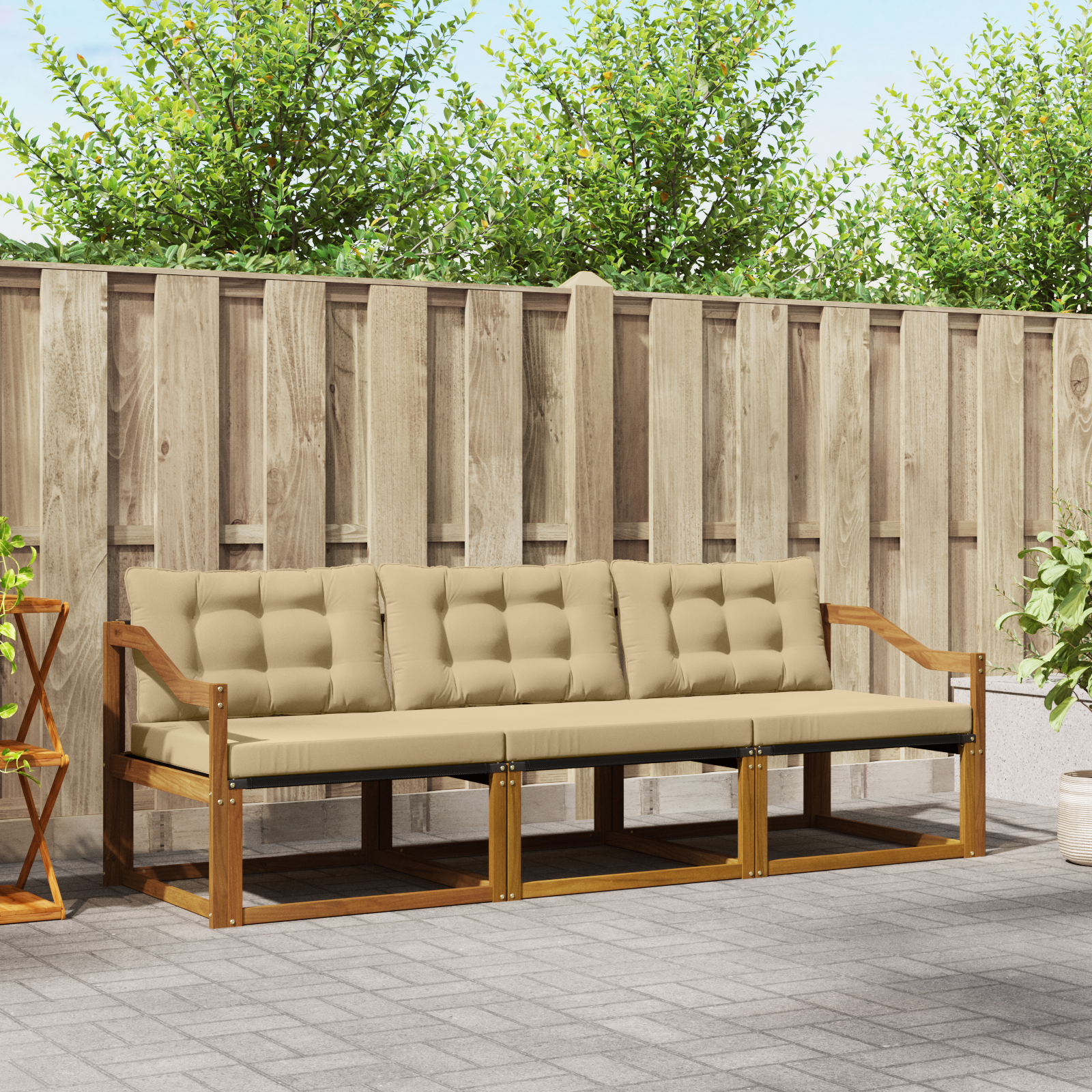 vidaXL Outdoor-Sofagarnitur mit Kissen 3 pcs Natur und Beige – Bild 2