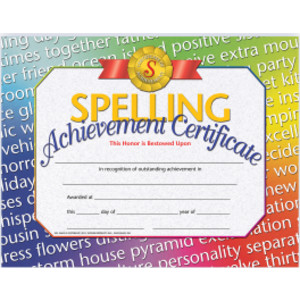Spelling Achievement Certificate, 8.5" x 11", Pack of 30