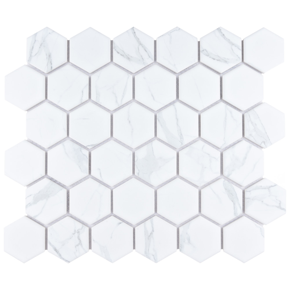 Carrione 2″ Hex Matte Carrara 11-1/8 in. x 12-5/8 in. Porcelain Mosaic Tile