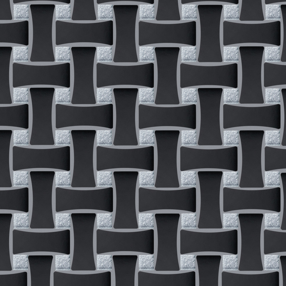 Metro Dog Bone Basketweave Matte Black w/Glass Silver Dot 10 in. x 10 in. Porcelain Mosaic Tile