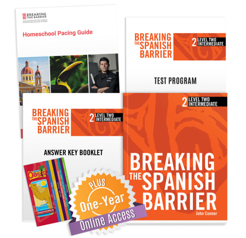 Breaking the Spanish Barrier Level 2 (Intermediate) Homeschool Package + Digital Audio & Enhancements Online Access Code - 1 Year Subscription