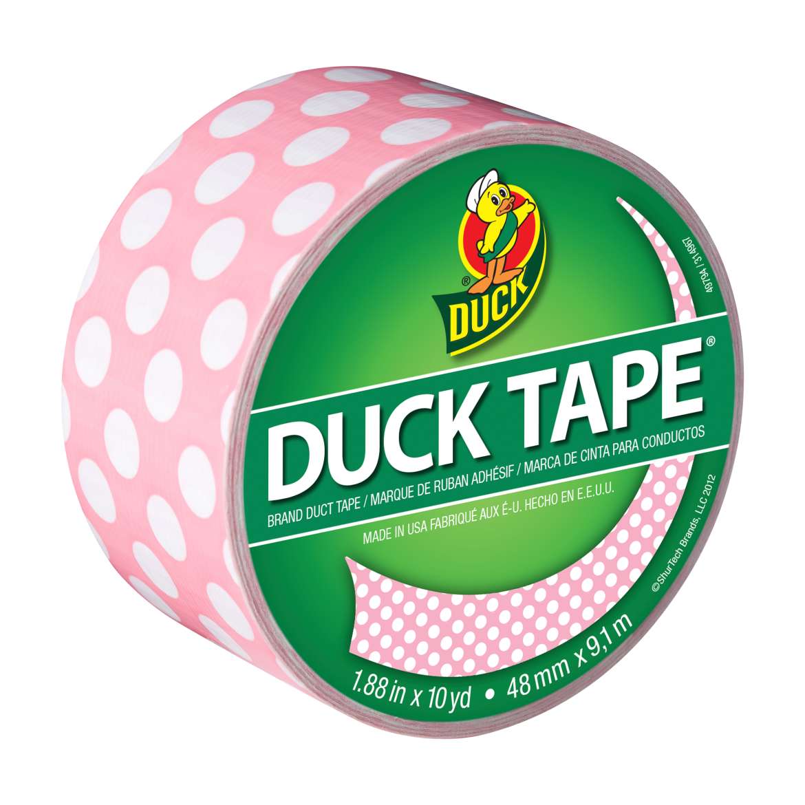 Printed Duck Tape® Brand Duct Tape - Pink Polka Dot, 1.88 in. x 10 yd. Image