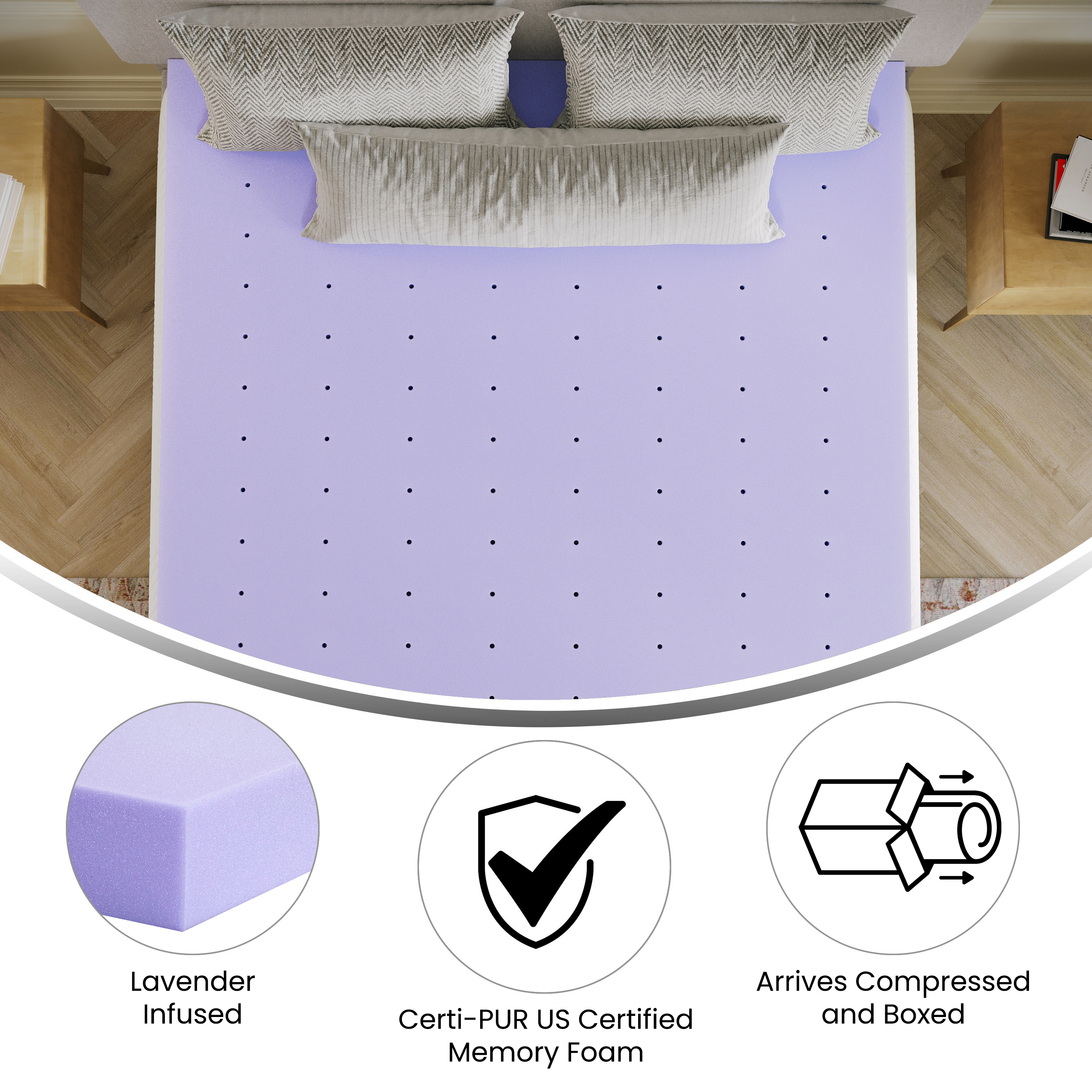 Astor 3" Memory Foam King Size Mattress Topper with Lavender Infused, CertiPU... - Picture 21 of 41