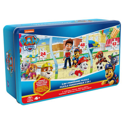 PAW Patrol 3-in-1 Panoramic Puzzle, Collectible Storage Tin, for Families and Kids Ages 4 and up