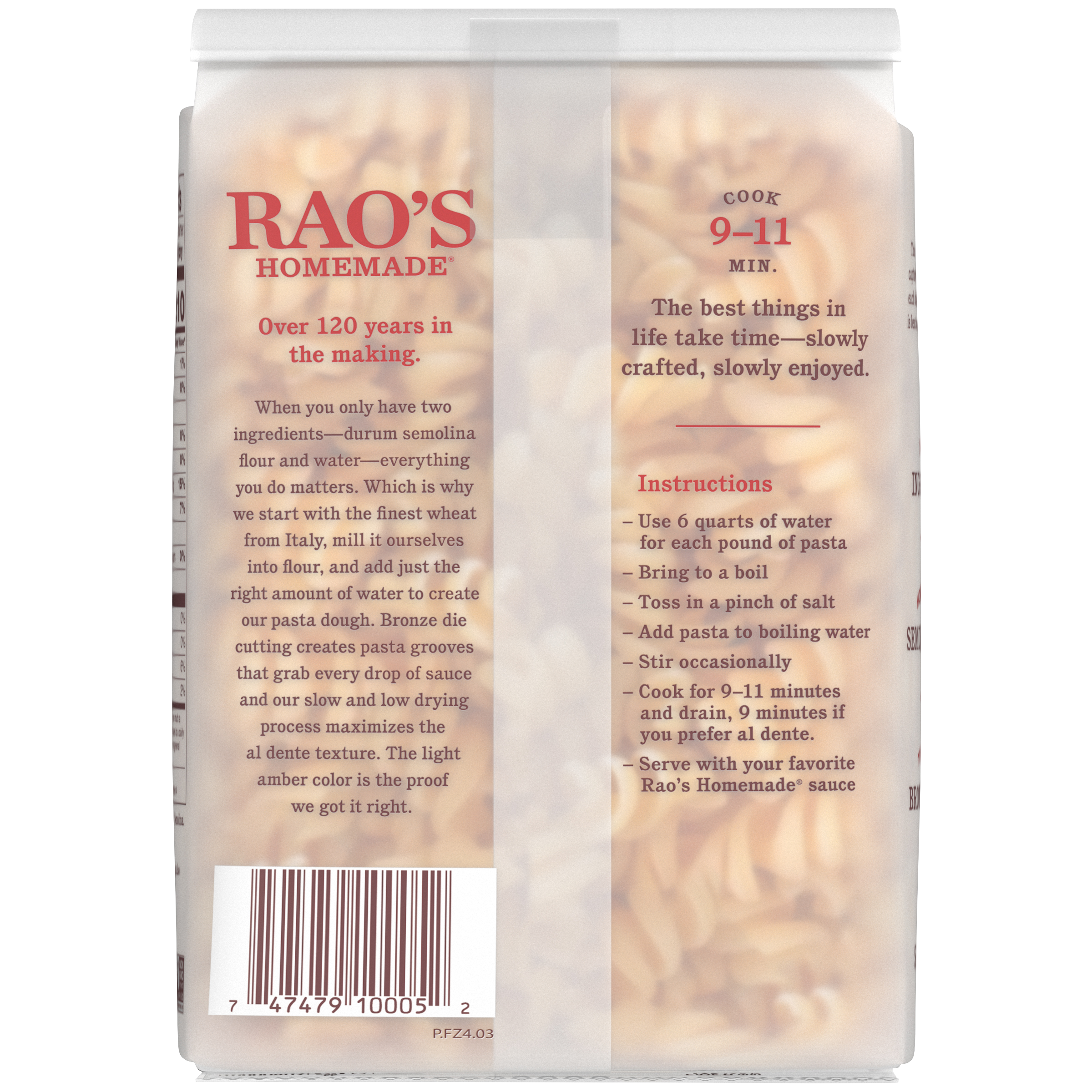 Fusilli Pasta, 16 oz - Back Image