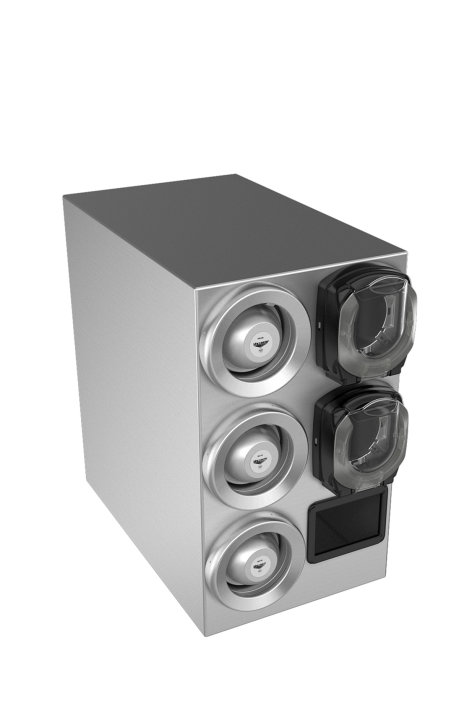 2-wide configurable stainless steel dispenser cabinets with CADJ-3 Cup Dispenser and LidSaver® 3 Lid Dispenser options