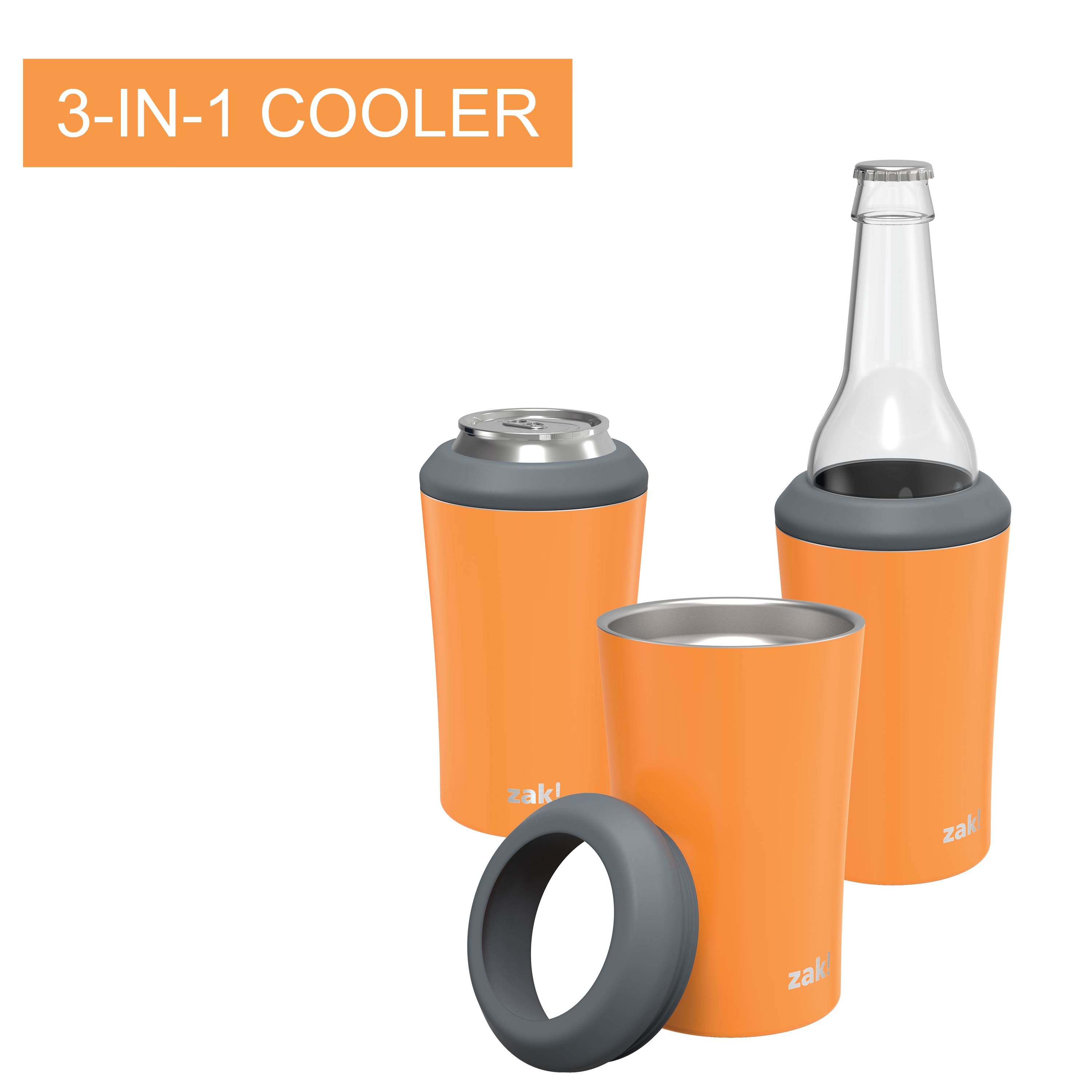 Zak Hydration 12 ounce Double Wall Stainless Steel Can and Bottle Cooler with Vacuum Insulation, Tangerine slideshow image 3 Zak Hydration 12 ounce Double Wall Stainless Steel Can and Bottle Cooler with Vacuum Insulation, Tangerine slideshow image 3