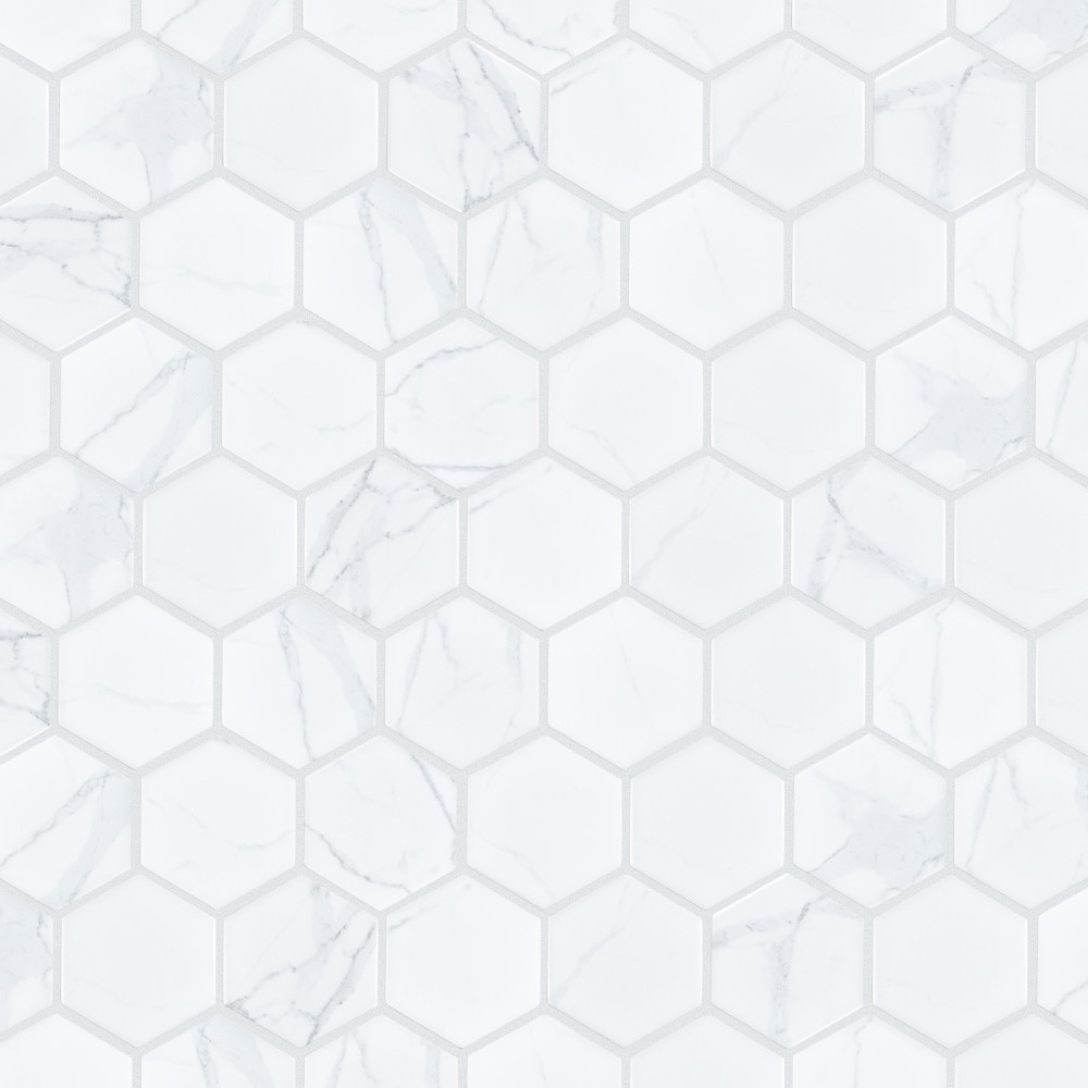 Sample – Carrione 2″ Hex Matte Carrara Porcelain Mosaic Tile