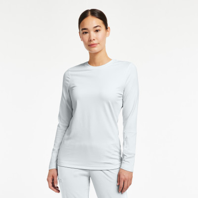 White Cross CRFT WT130 Women&#8216;s 4-Way Stretch Crew Neck Soft Knit Long-Sleeve Tuckable Tee with Hidden Zipper Pocket on Cuff-White Cross