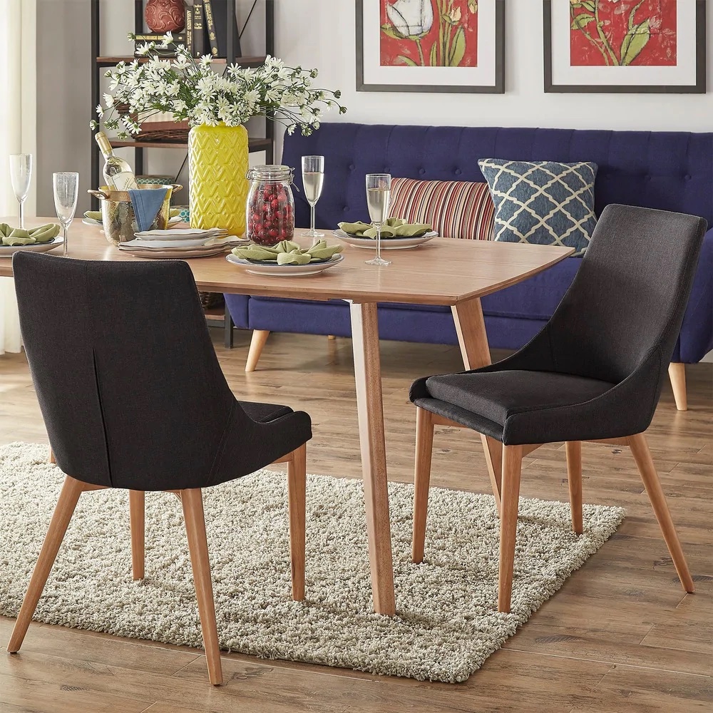 Oak Barrel Back Linen Upholstered Dining Chairs (Set of 2)