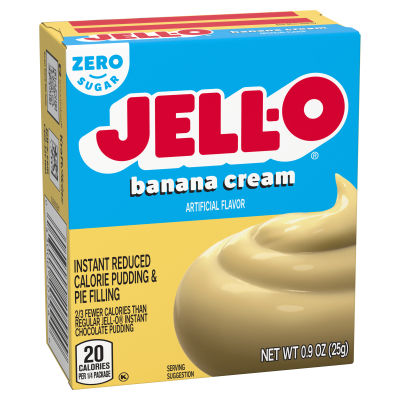 JELL-O Zero Sugar Banana Cream Instant Pudding & Pie Filling, 0.9 oz Box