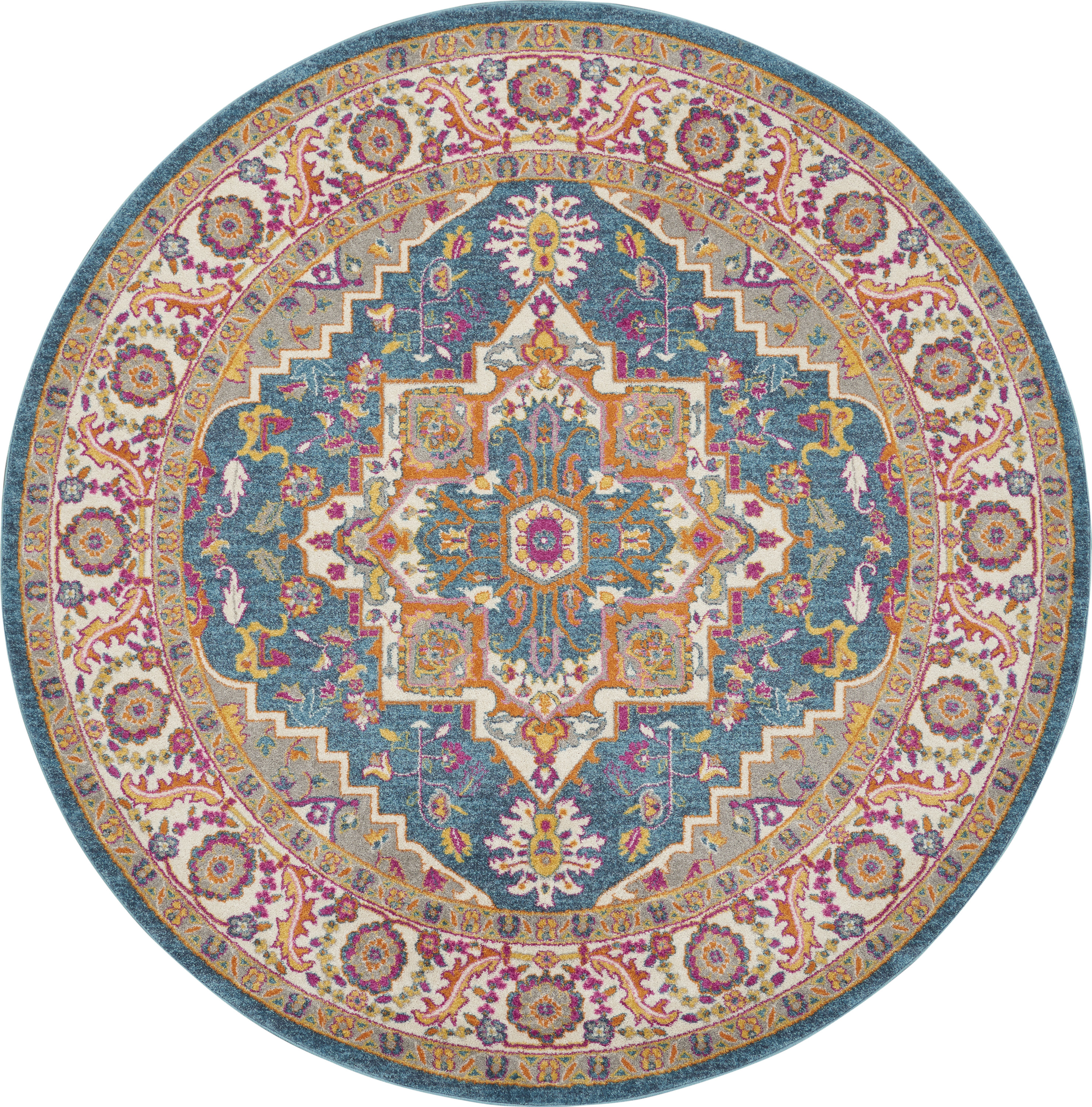 Nourison Passion 8' x Round Teal Multicolor Bohemian Indoor Rug