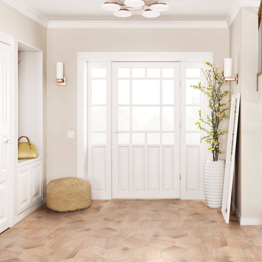 Sawnwood Hex Brown 8-5/8 in. x 9-7/8 in. Porcelain Floor and Wall Tile