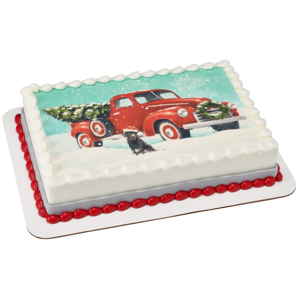 Image Cake Classic Red Truck with Tree