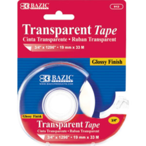 Transparent Tape with Dispenser, 3/4" x 1296"