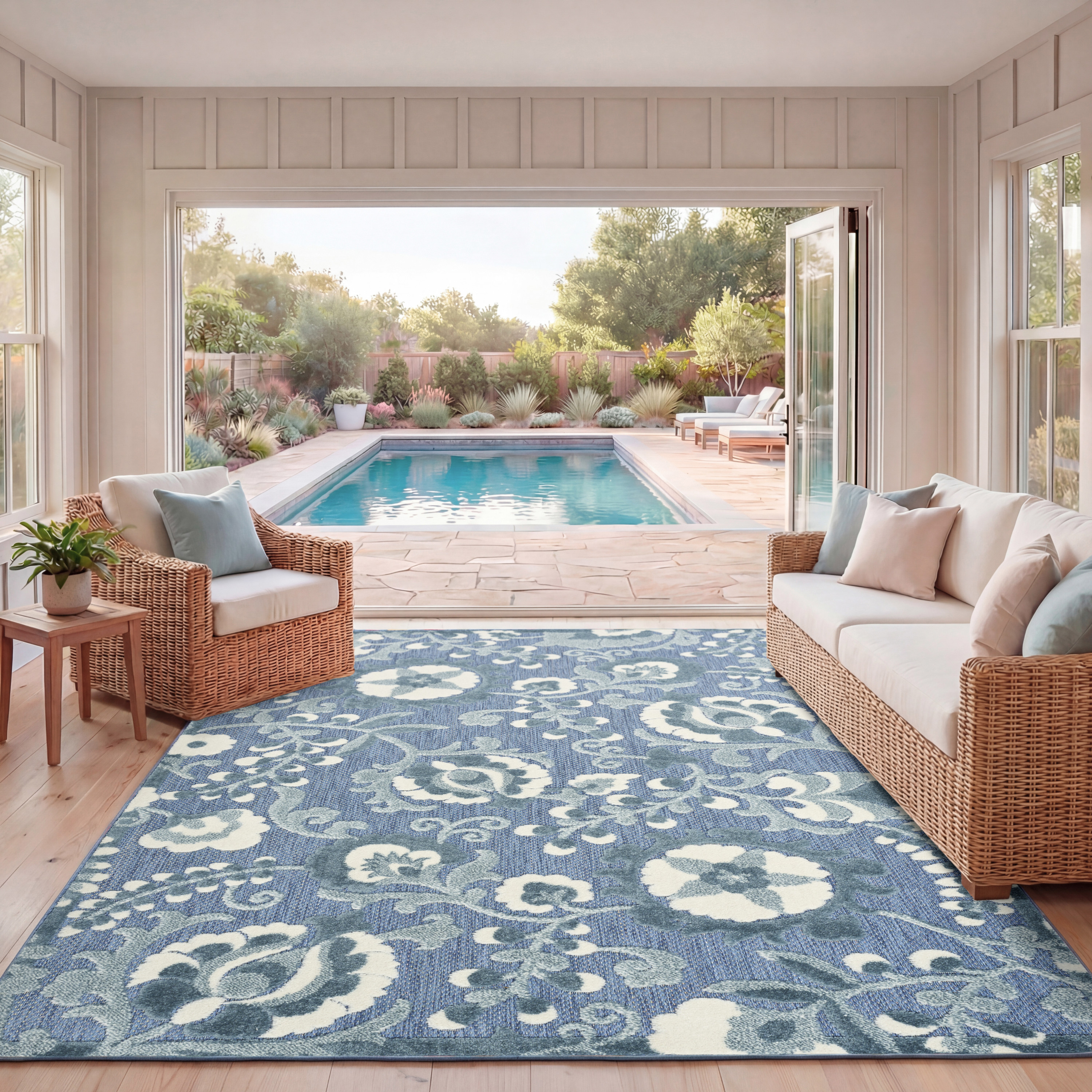 Nourison Aloha 7'10" x 10'6" Blue Farmhouse Rug