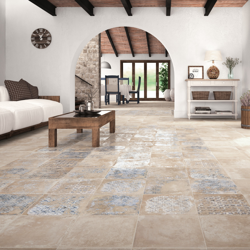 Antigua Deco Beige 13 in. x 13 in. Porcelain Floor and Wall Tile