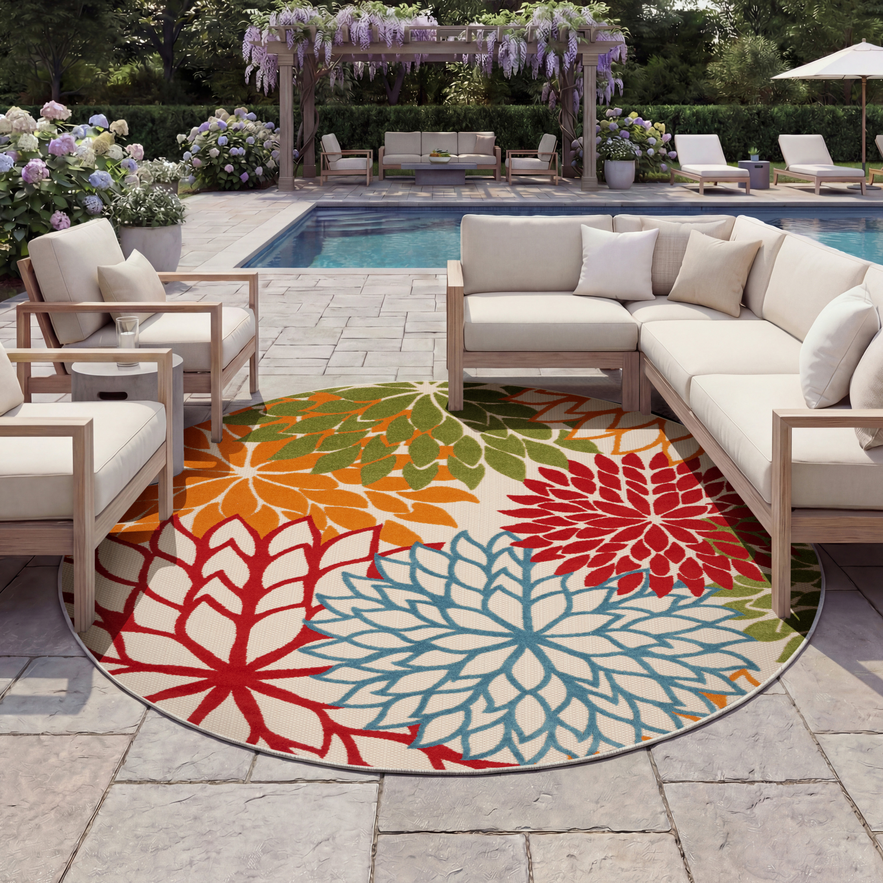 Nourison Aloha 7'10" x Round Green Tropical Rug