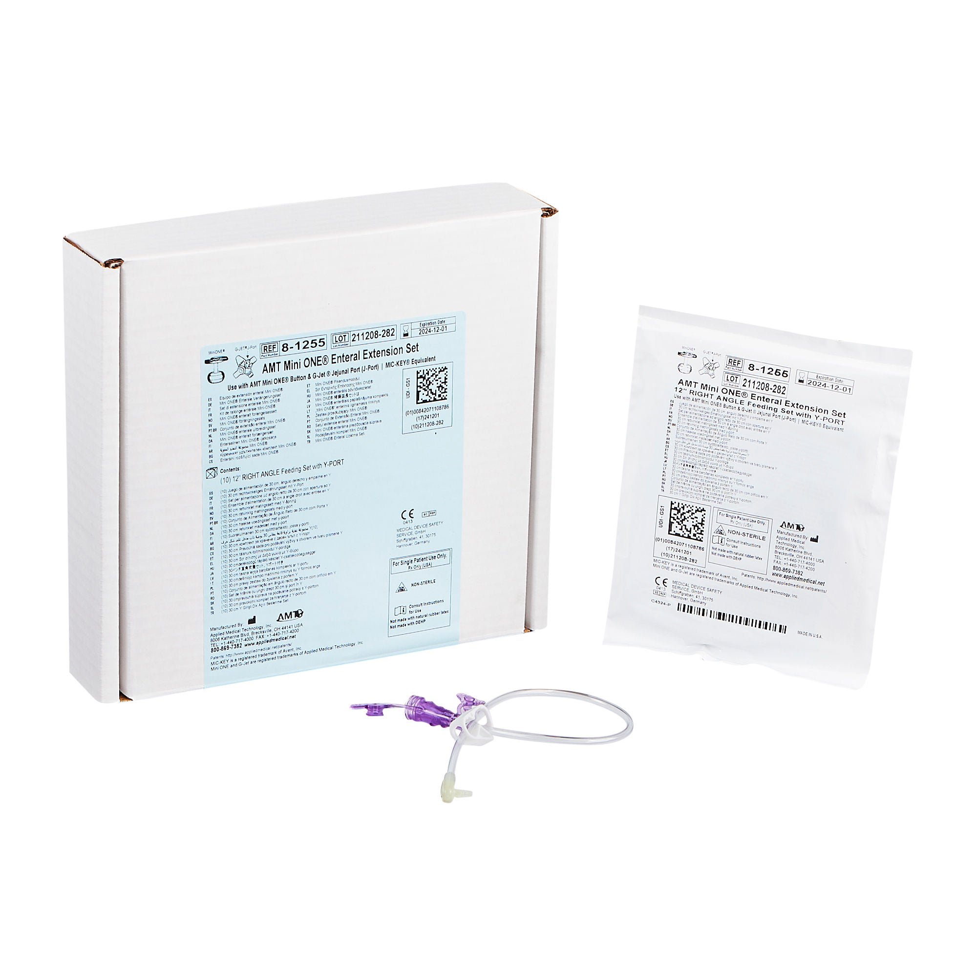 Mini ONE® Right Angle Connector with Y-Port, Purple, 12 inch
