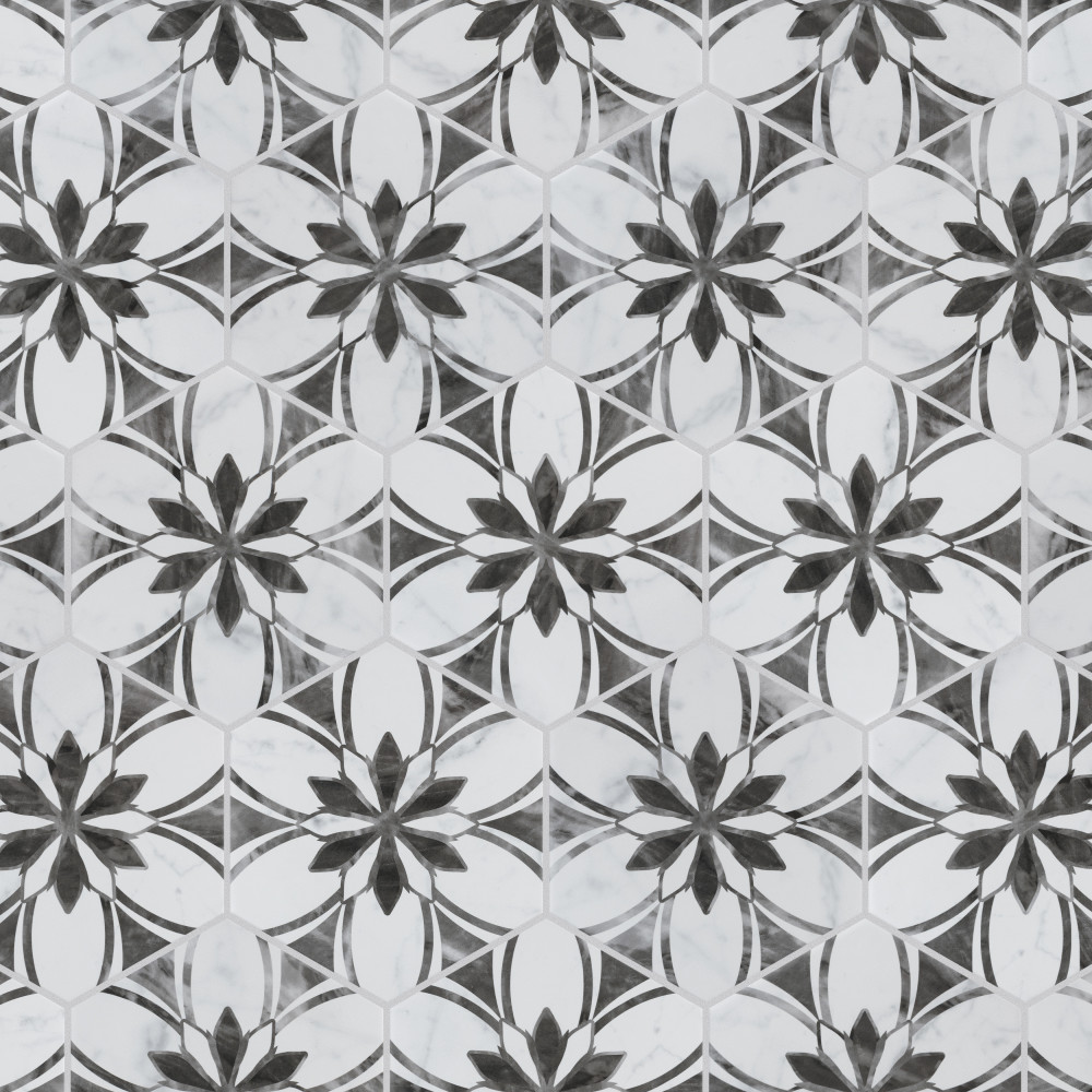 Sample – Classico Bardiglio Hex Dahlia Dark Porcelain Floor and Wall Tile