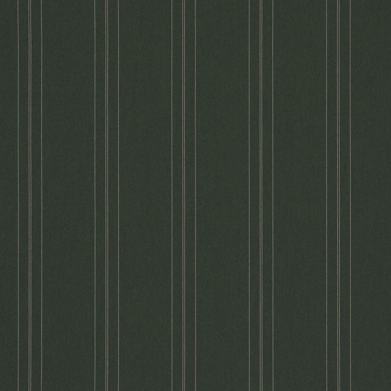 Dark green vertical-striped wallpaper, evenly spaced thin pale double lines; covering a flat interior wall, matte texture, uniform lighting, minimalist decorative pattern.