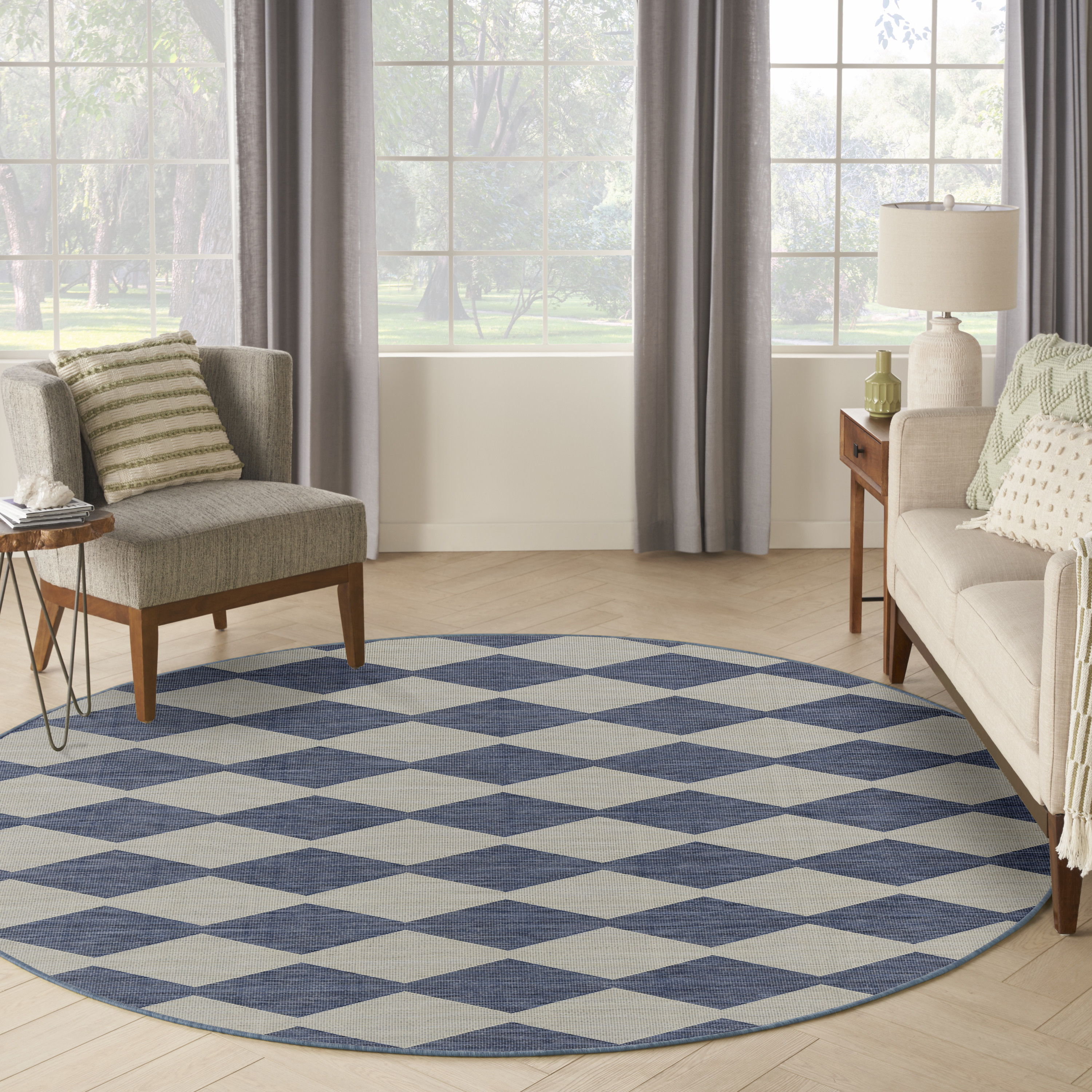 Nourison Positano 8' x Round Navy Blue Modern Rug