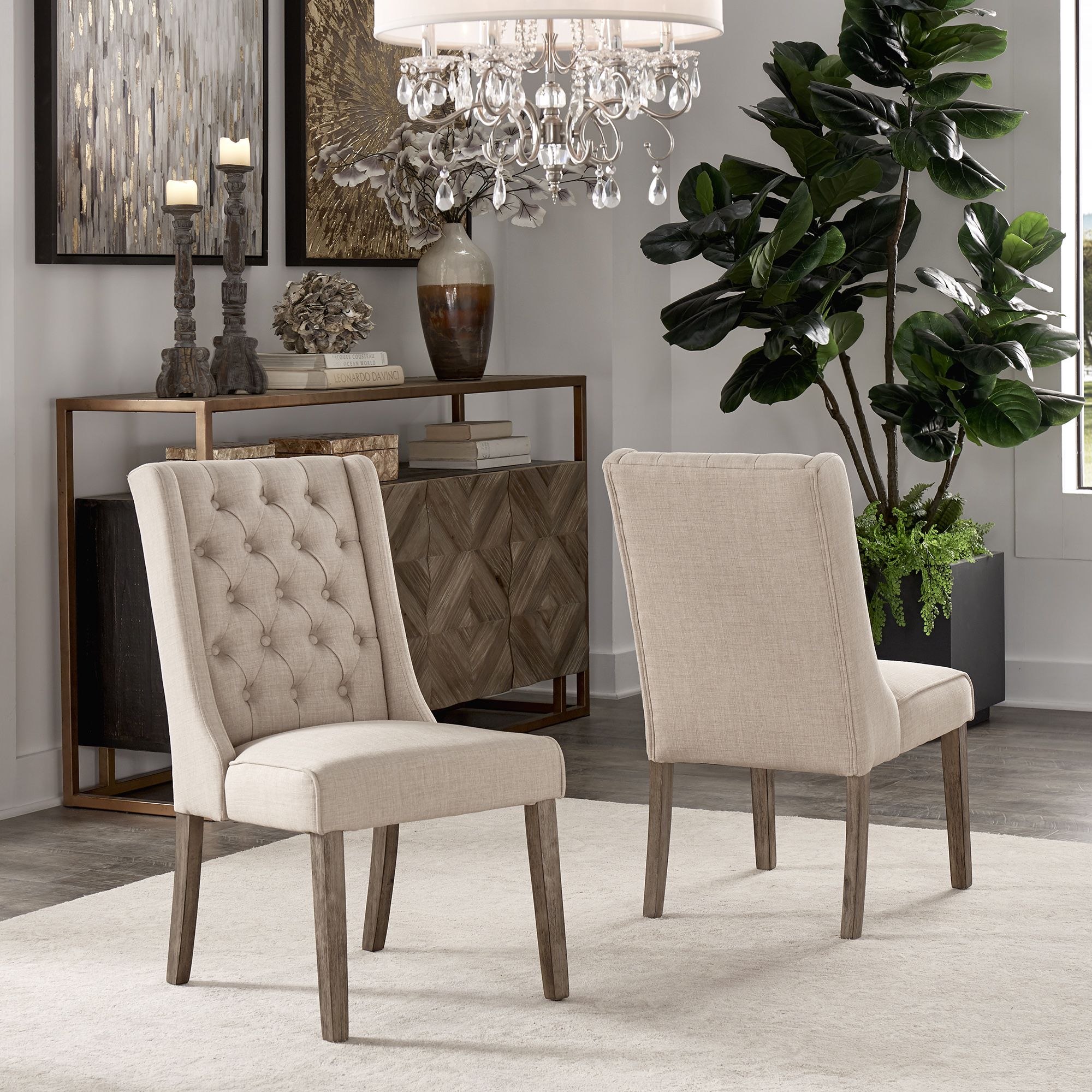 Tufted Linen Upholstered Side Chairs (Set of 2)