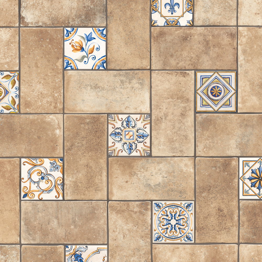 Toscana Spirale San Gimigniano with Giotto Deco 15-7/8 in. x 23-3/4 in. Porcelain Floor and Wall Tile