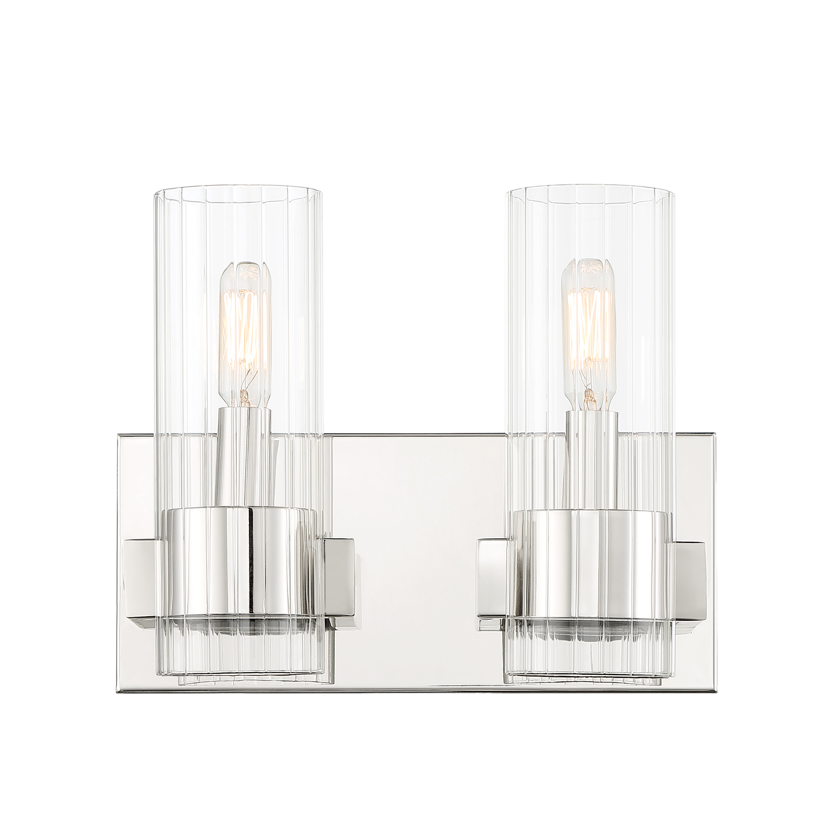 The Vernon Place 2-Light Bath fixture combines timeless chrome finish with textured ribbed glass shades, delivering versatile style and functional illumination for modern bathrooms. - alternate view