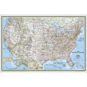 United States Classic Map, Poster Size and Laminated, 36" x 24"