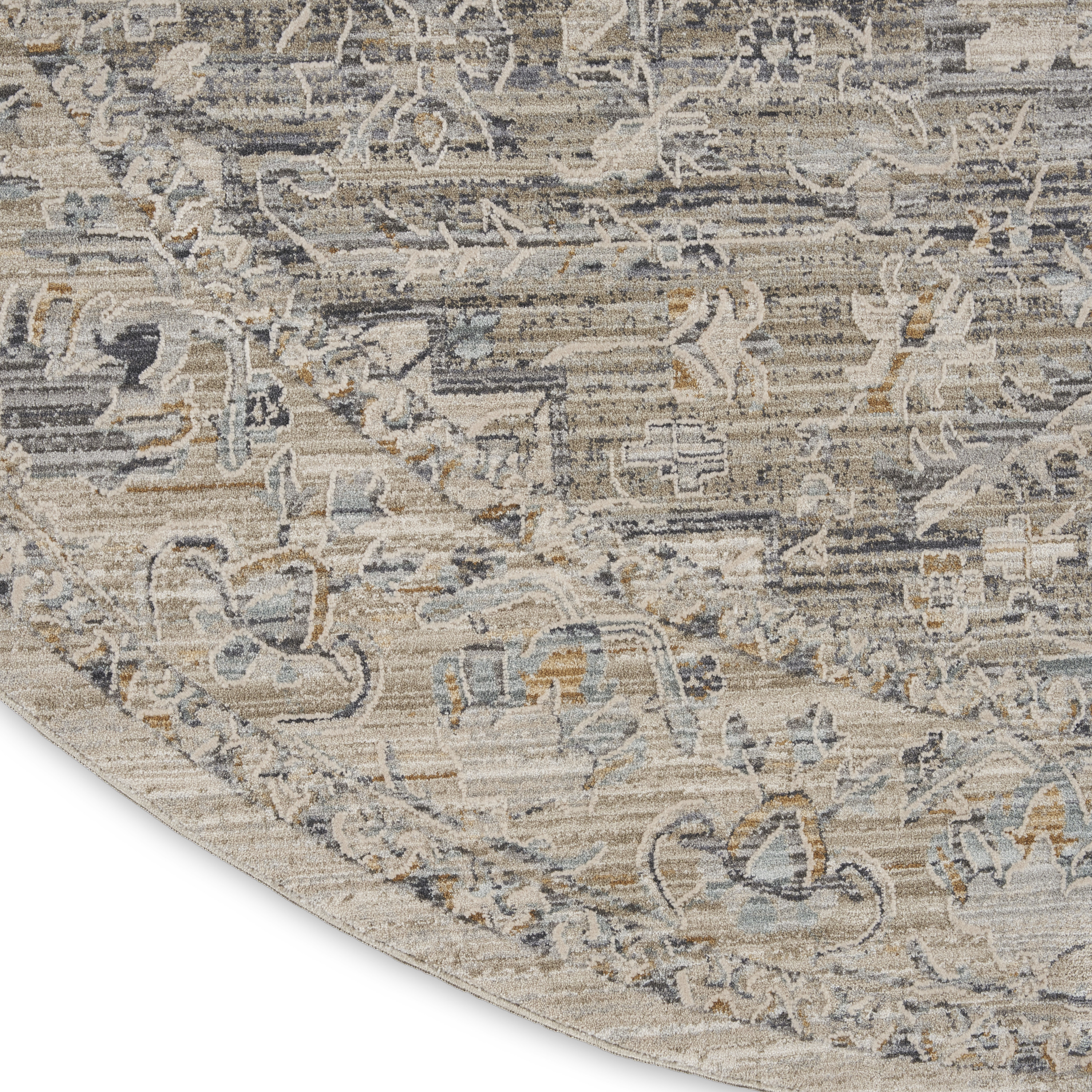 Nourison Lynx 7’10” x Round Ivory Taupe Vintage Indoor Rug