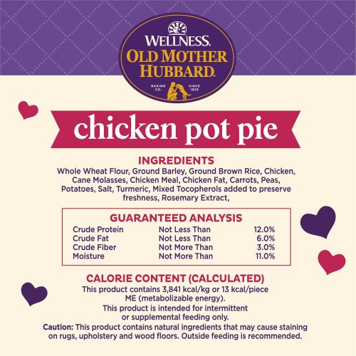 <p>Whole Wheat Flour, Ground Barley, Ground Brown Rice, Chicken, Cane Molasses, Chicken Meal, Chicken Fat, Carrots, Peas, Potatoes, Salt, Turmeric, Mixed Tocopherols added to preserve freshness, Rosemary Extract, Green Tea Extract, Spearmint Extract.</p>
