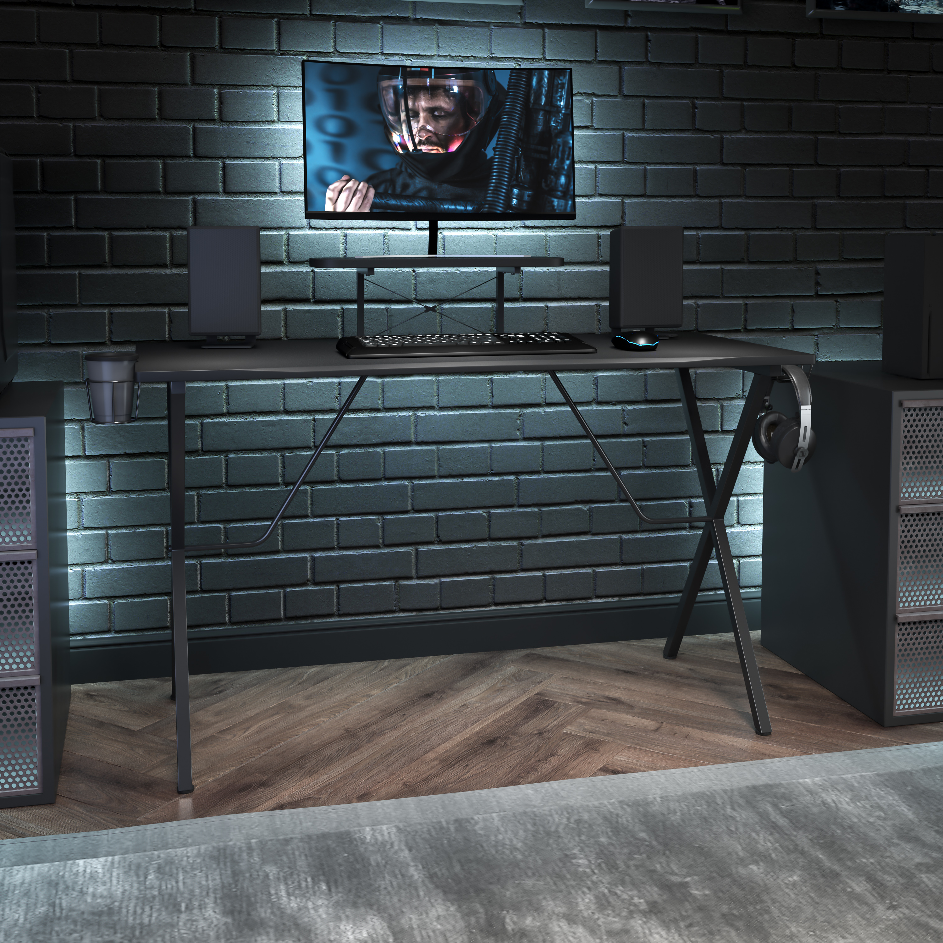Portavasos de escritorio para juegos negro/blanco, gancho para auriculares, soporte para monitor - Imagen 13 de 24