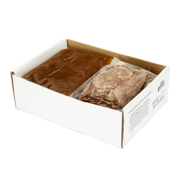 FONTANINI(r) Oven Roasted Sliced Italian Style Beef & Gravy, Cooked, 22 lb . C1RM - Front Right Open Case (Hi Res)