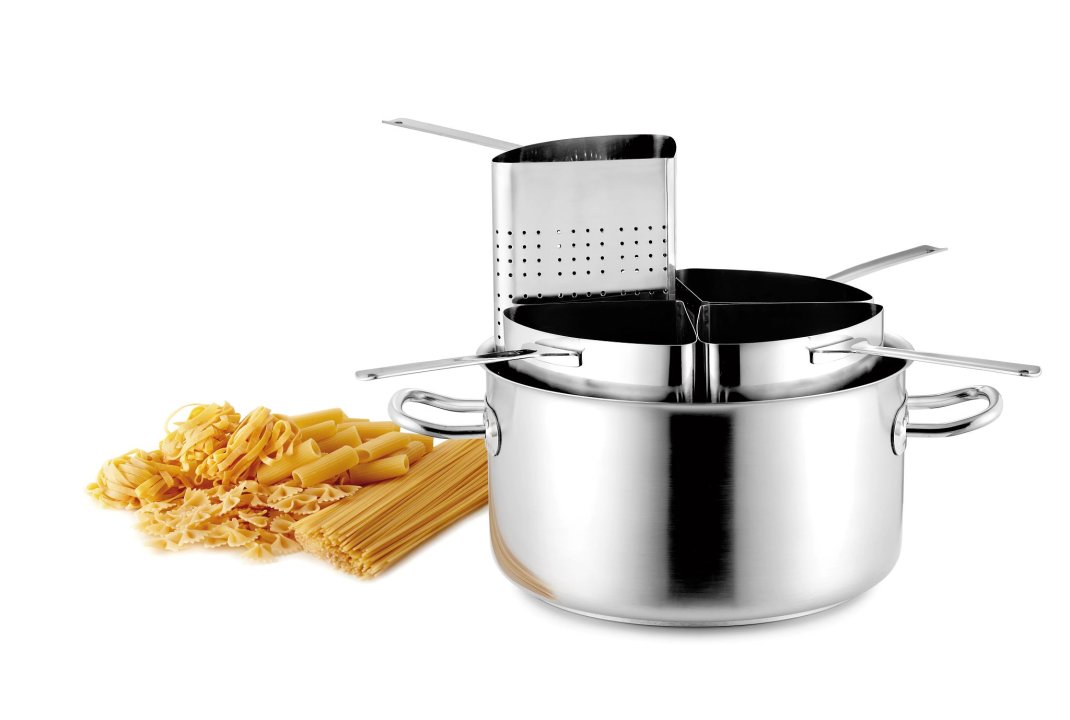 Inox-Pro pasta cooking set with Inox-Pro sauce pot 35 cm stainless steel induction-ready in satin finish and four pasta colanders