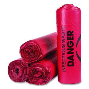 Inteplast,  LLDPE Biohazard Liner, 33 gal Capacity, 33 in Wide, 39 in High, 1.3 Mils Thick, Red