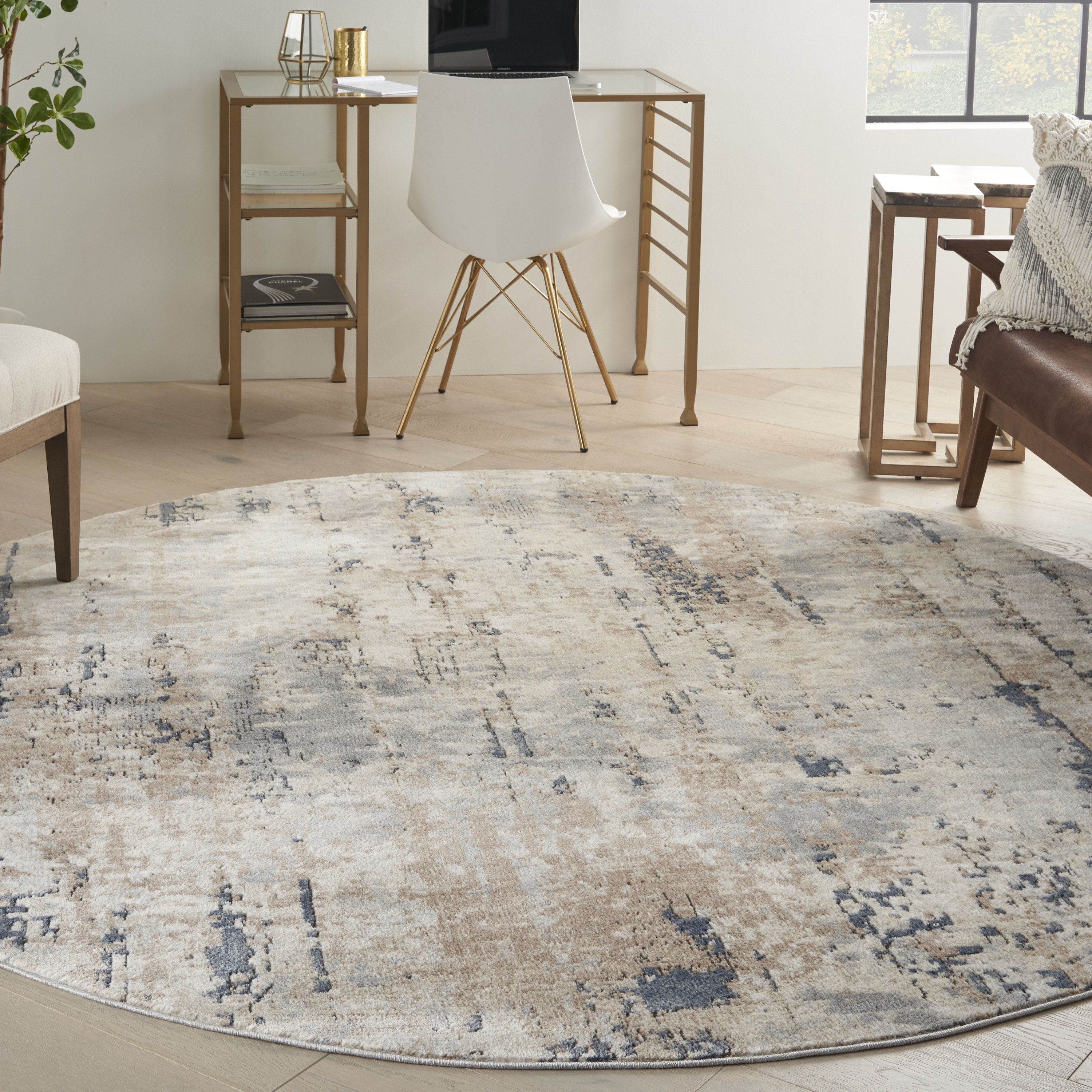 Nourison Quarry 7’10” x Round Beige Grey Modern Indoor Rug