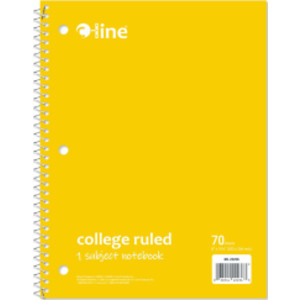 College-Ruled 1-Subject Notebook, 70 Sheets, Yellow