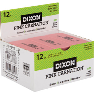 Pink Carnation Erasers, Large, 2-9/16 x 1 x 7/16, Pack of 12