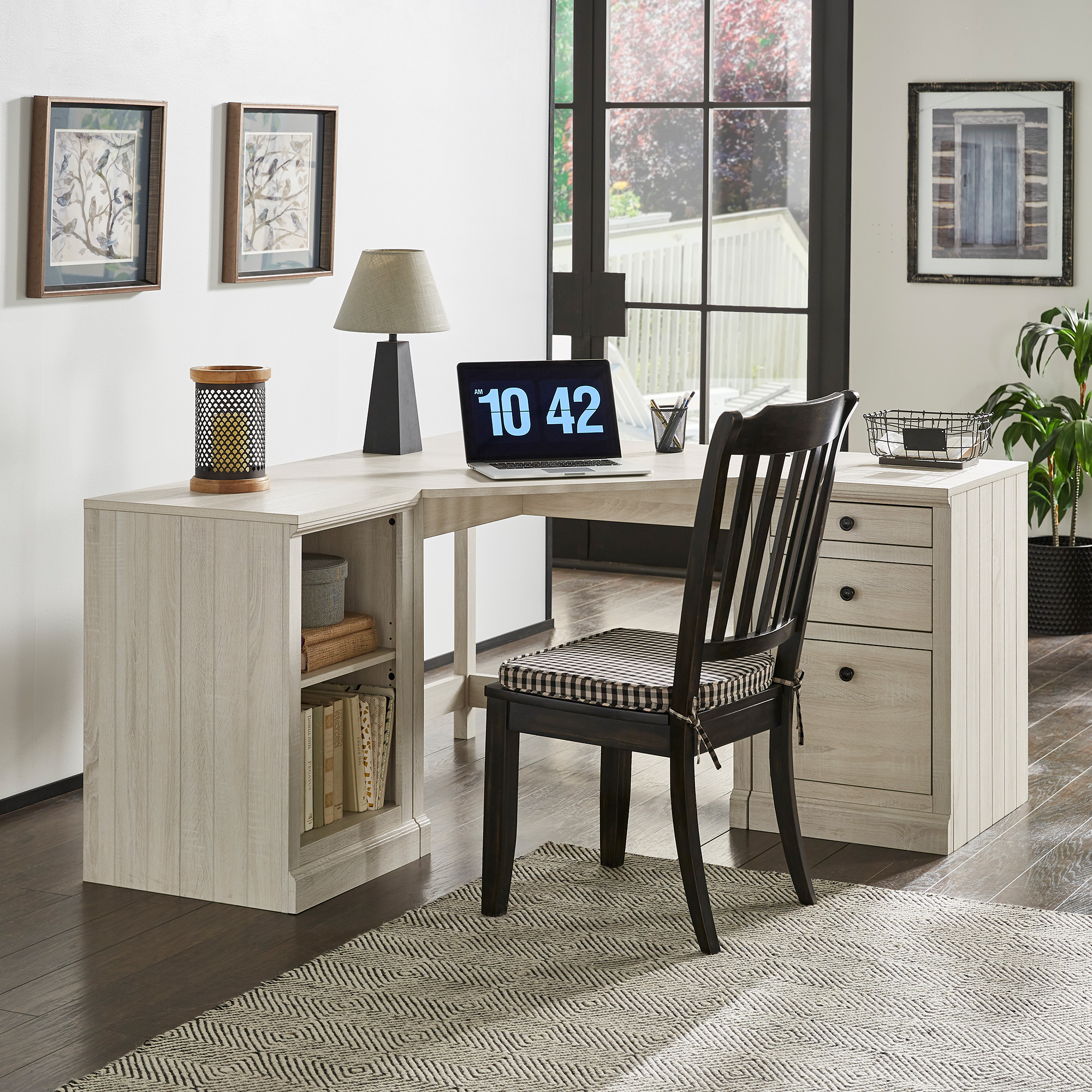 40 in. Corner Desk with USB Chargers and 3-drawer File Cabinet