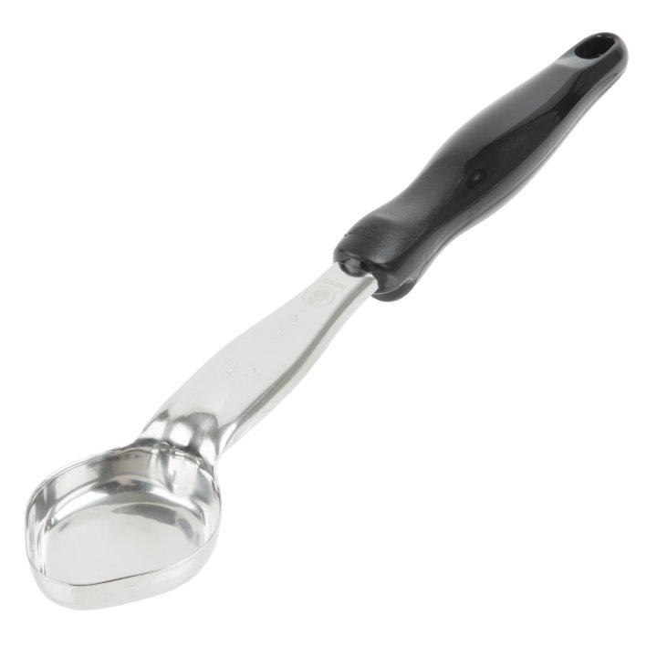 1-ounce one-piece heavy-duty stainless steel solid oval Spoodle® utensil with black nylon handle