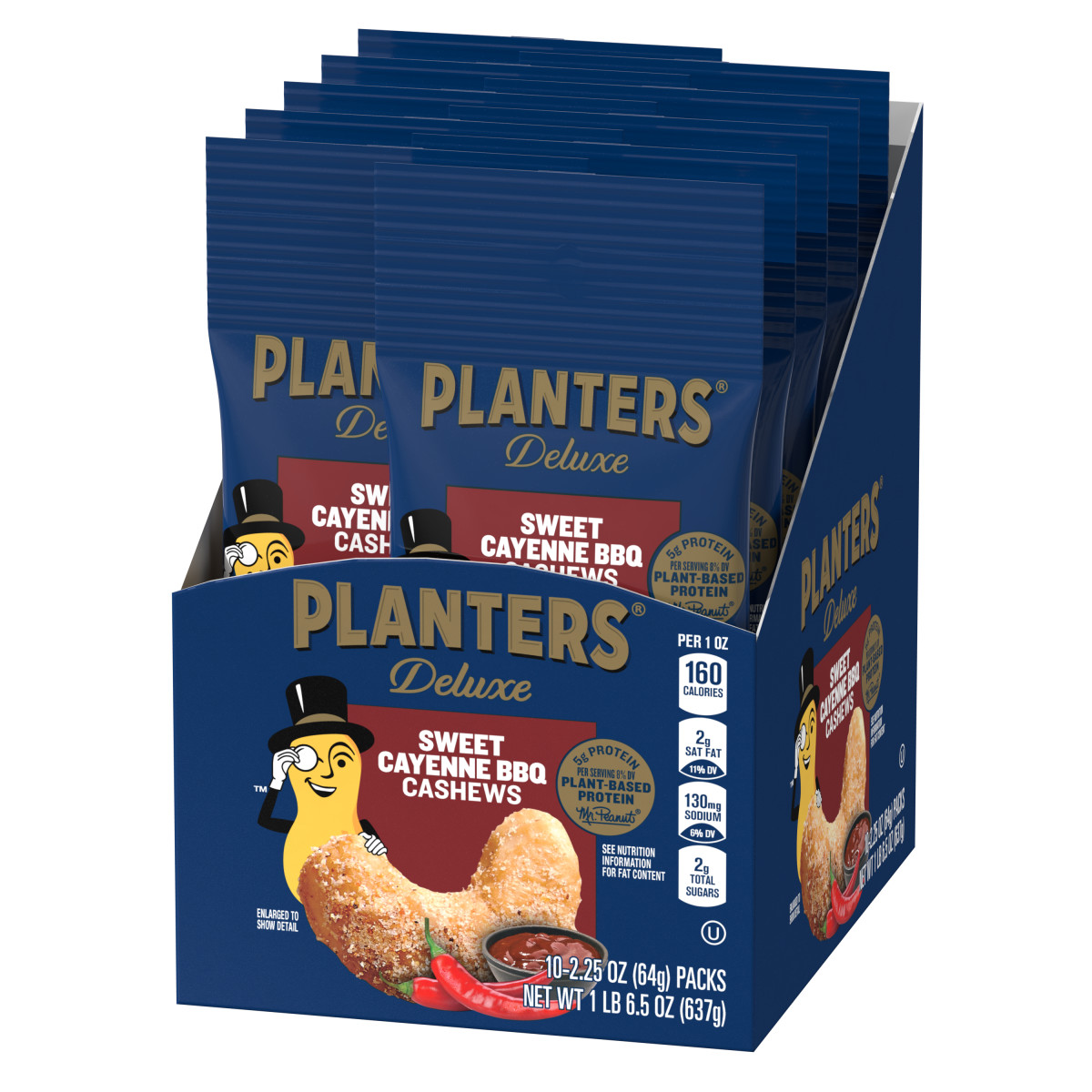 PLANTERS(r) Sweet Cayenne BBQ Cashews Tube 30/2.25oz . C1RP - Front Right Pallet/Display (Hi Res)