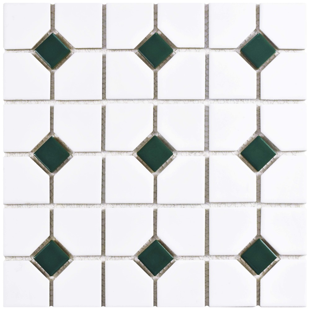 Sample – Oxford Matte White w/ Green Dot Porcelain Mosaic Tile