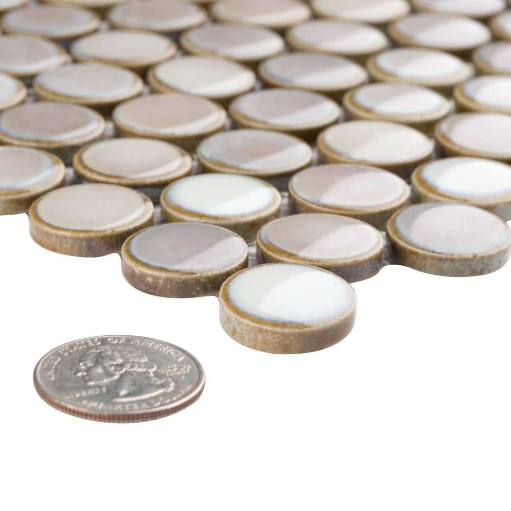 Hudson Penny Round Dove Grey 11-7/8 in. x 12-5/8 in. Porcelain Mosaic Tile