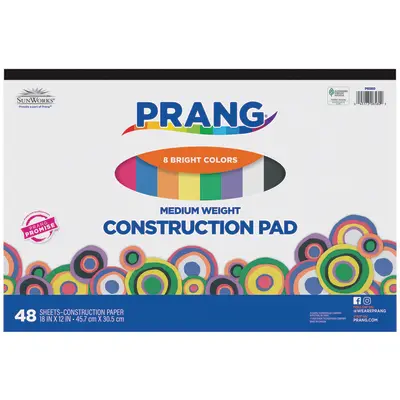 Prang (Formerly SunWorks) Medium Weight Construction Paper Pad, 8 Assorted Colors, 18" x 12", 48 Sheets